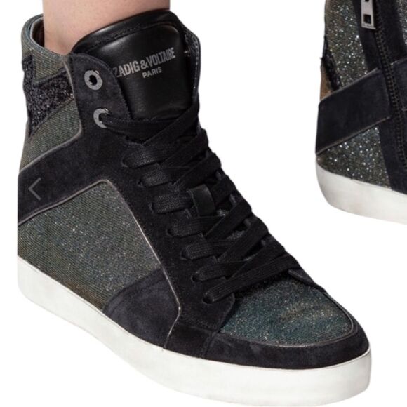 Zadig & Voltaire High Flash Shift Sparkle Leather Sneakers High Tops 39 - Picture 1 of 10